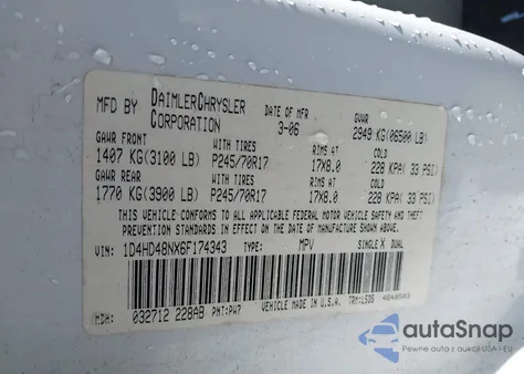 2006 Dodge Durango Slt from USA, damaged, VIN 1D4HD48NX6F174343